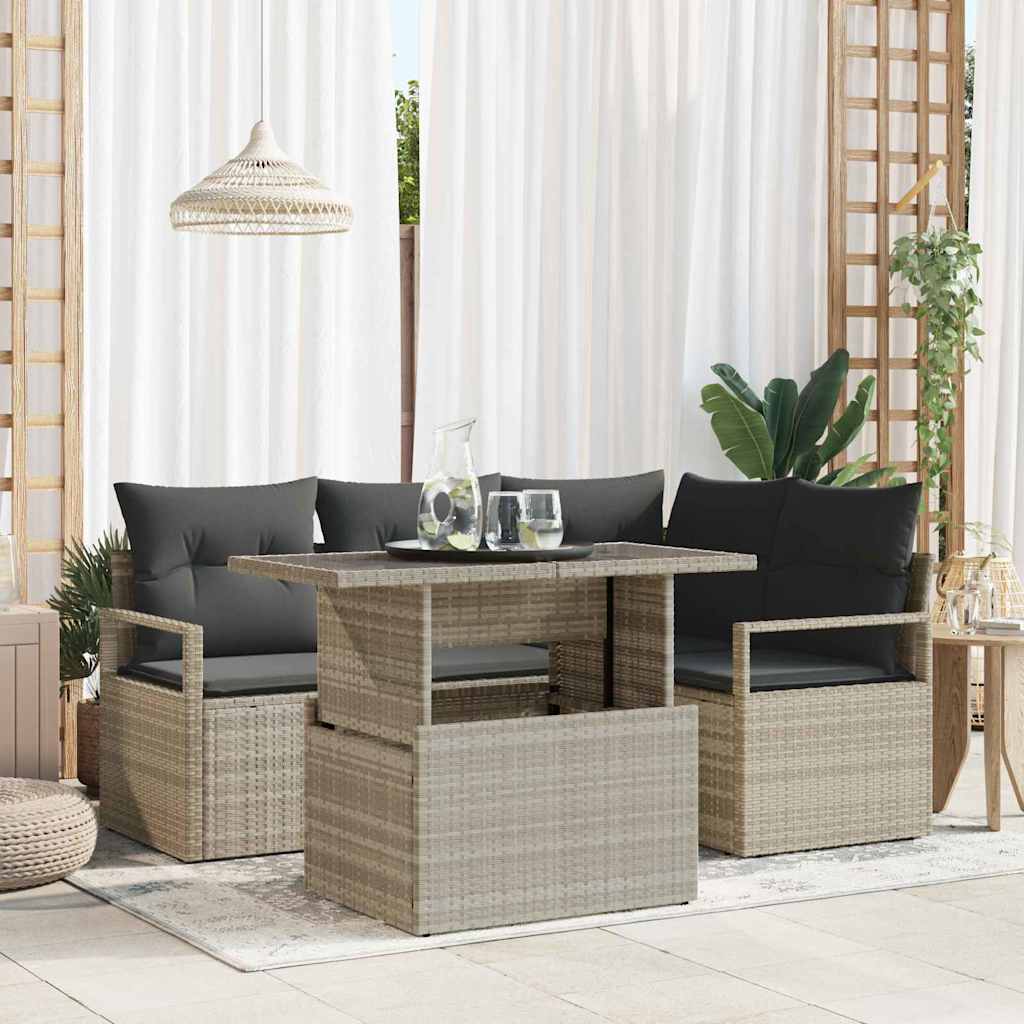 JUNG Vida Garten-Sofa-Set mit Kissen 5 pcs Hellgrau Poly-Rattan