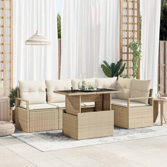 JUNG Vida Garten-Sofa-Set mit Kissen 6 pcs Beige und Creme Poly-Rattan