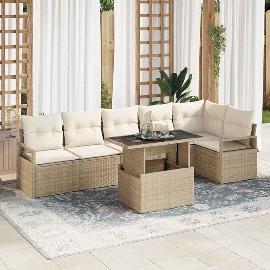 JUNG Vida Garten-Sofa-Set mit Kissen 7 pcs Beige Poly Rattan