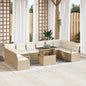 JUNG Vida Garten-Sofa-Set mit Kissen 11 pcs Beige und Creme Poly-Rattan