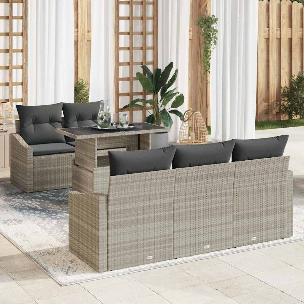 JUNG Vida Garten-Sofa-Set mit Kissen 6 pcs Hellgrau Poly-Rattan