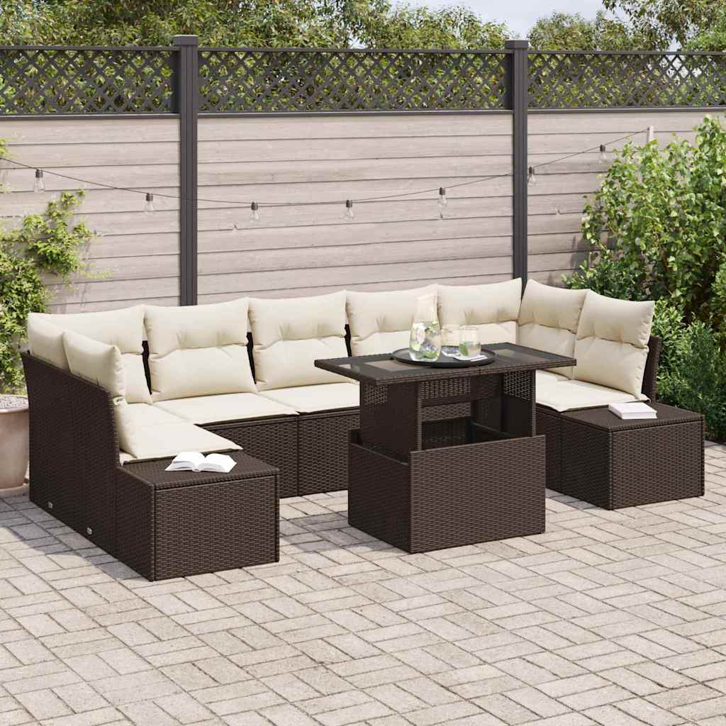 JUNG Vida Sofa Set mit Kissen 8 pcs Braun und Creme Poly-Rattan