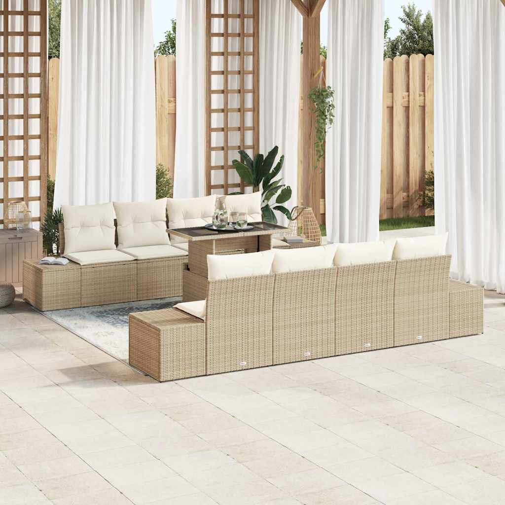 JUNG Vida Gartensofa-set mit Kissen 9 pcs Beige und Creme Poly-Rattan