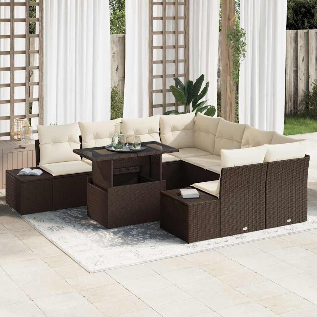 JUNG Vida Gartensofa-set mit Kissen 9 pcs Braun und Creme Poly-Rattan