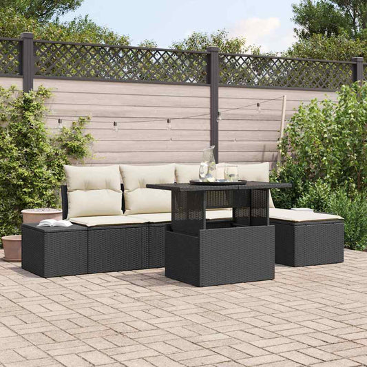JUNG Vida Gartensofa-set mit Kissen 6 pcs Schwarz und Creme Poly-Rattan