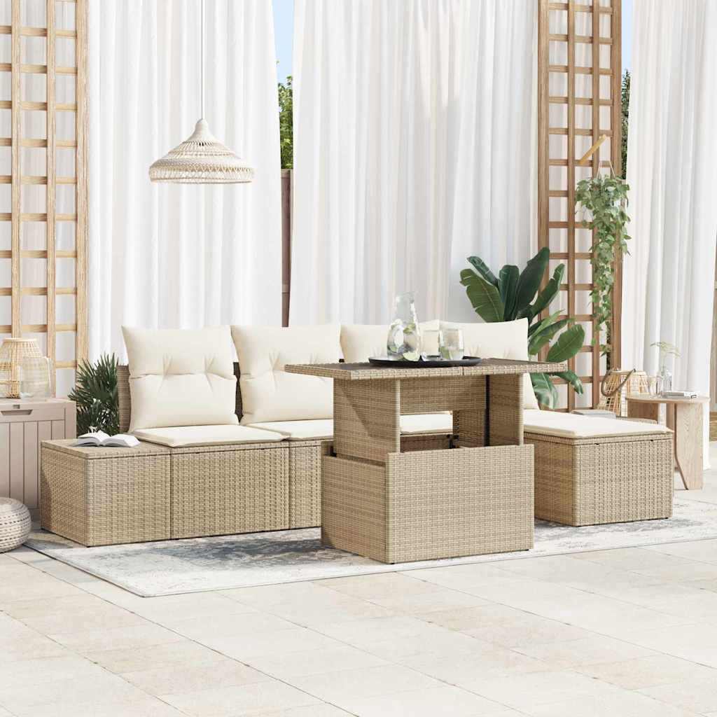 JUNG Vida Gartensofa-set mit Kissen 6 pcs Beige und Creme Poly-Rattan