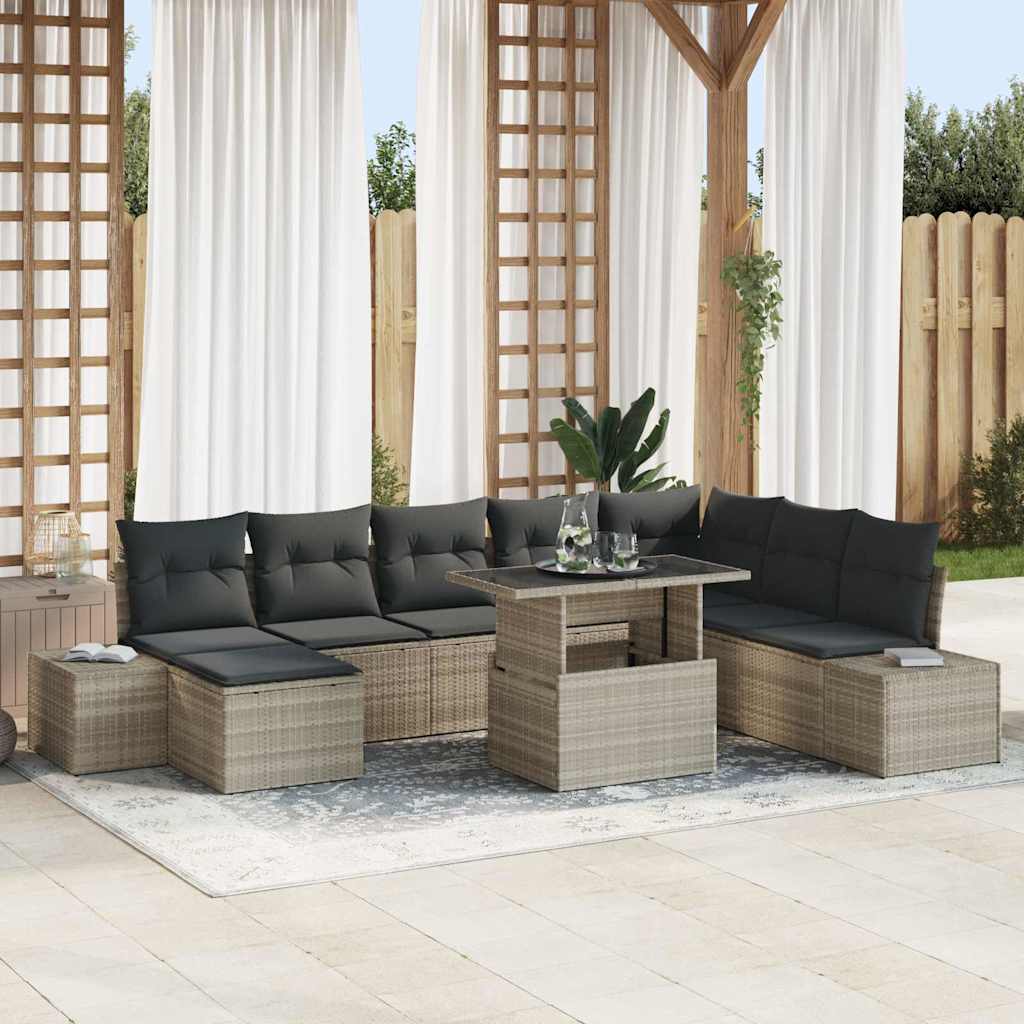 JUNG Vida Gartensofa-set mit Kissen 9 pcs Hellgrau Poly-Rattan