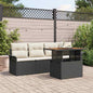 JUNG Vida Gartensofa-set mit Kissen 5 pcs Schwarz und Creme Poly-Rattan