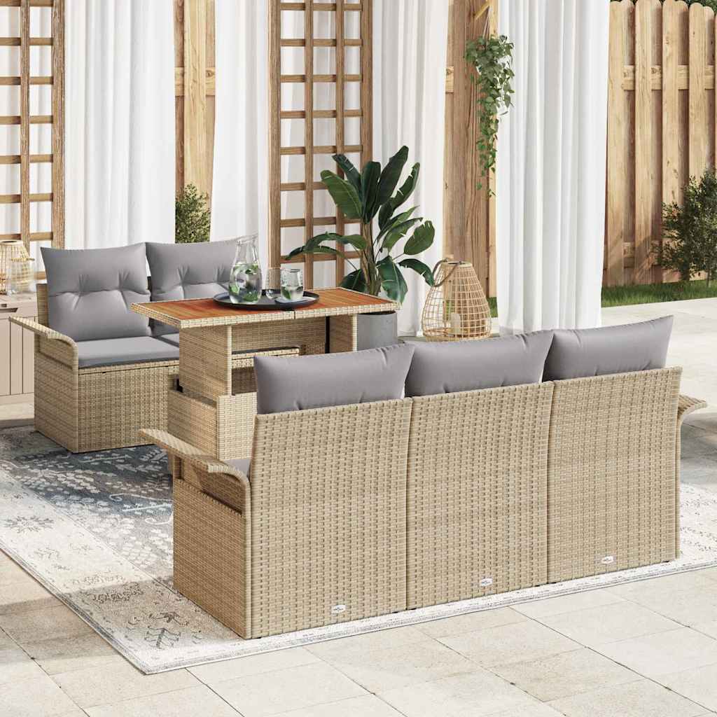 JUNG Vida Gartensofa-set mit Kissen 6 pcs Beige und Hellgrau Poly-Rattan