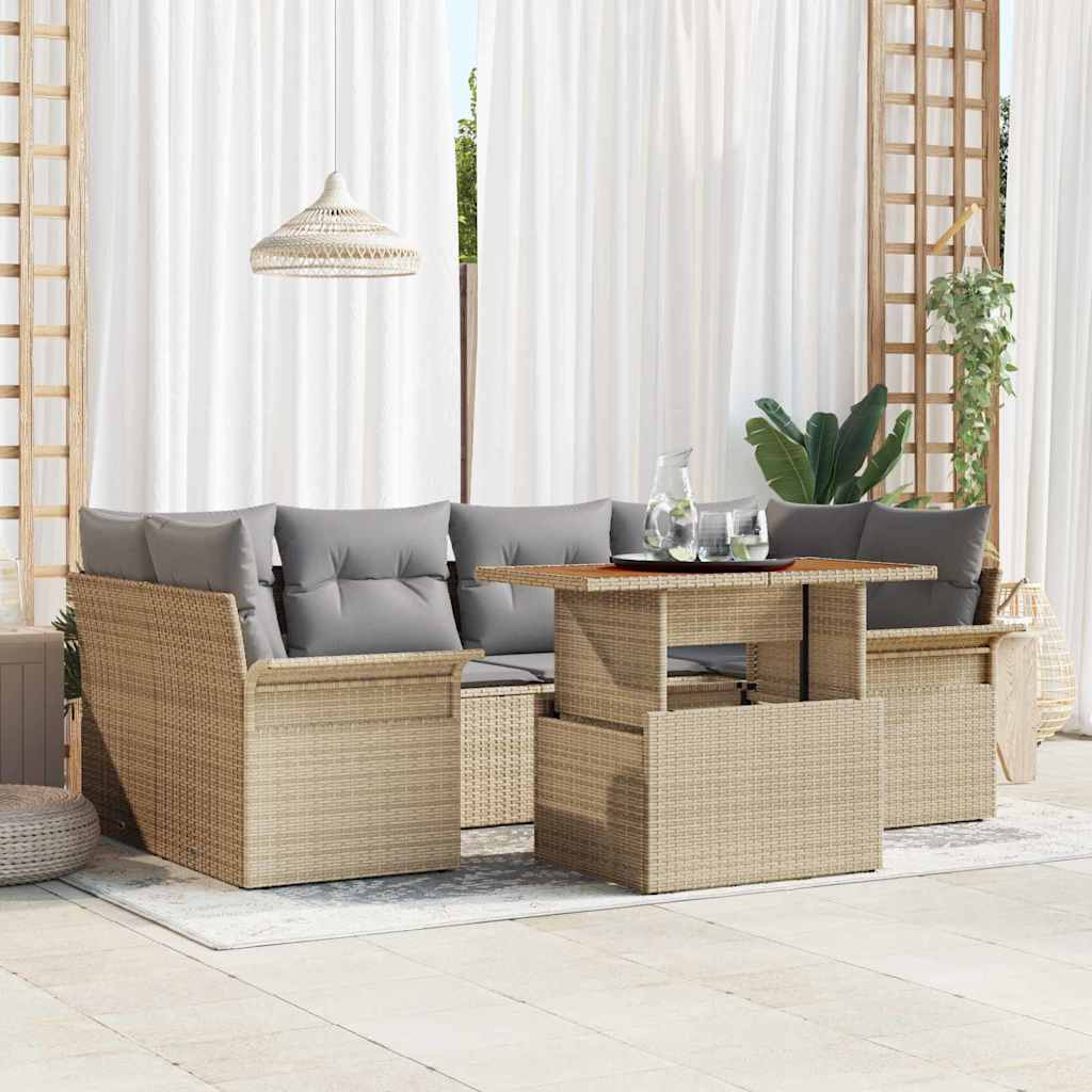 JUNG Vida Garten-Sofa-Set mit Kissen 7 pcs Beige und Hellgrau