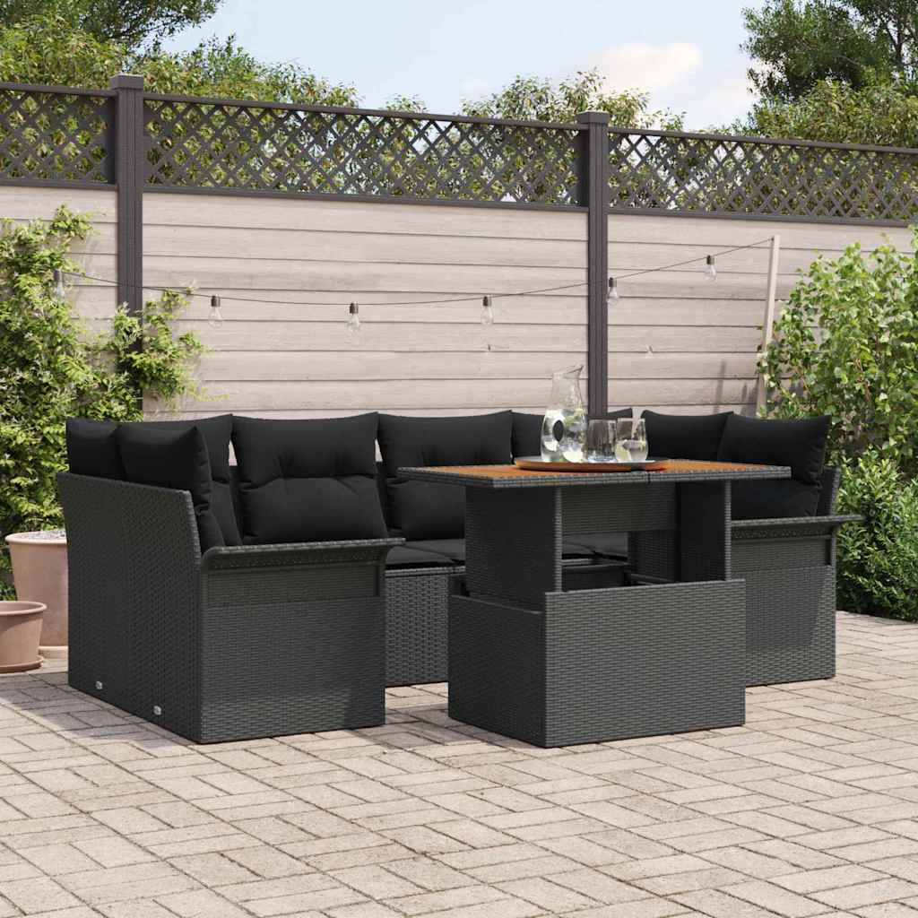 JUNG Vida Garten-Sofa-Set mit Kissen 7 pcs Schwarz