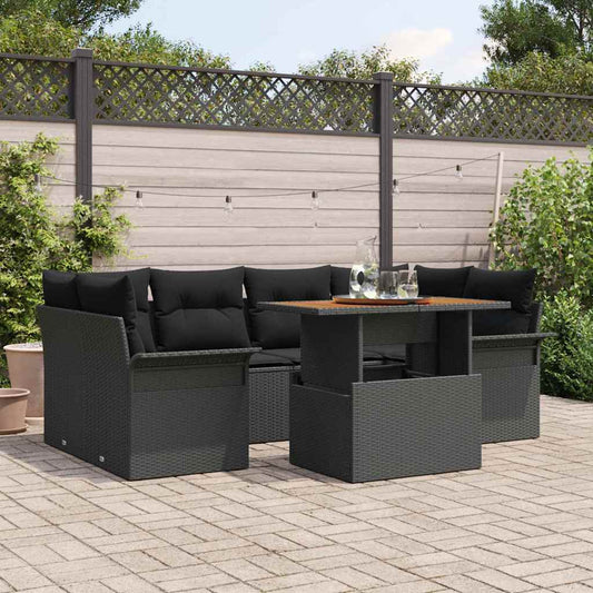 JUNG Vida Garten-Sofa-Set mit Kissen 7 pcs Schwarz