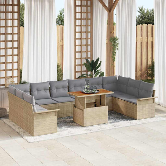 JUNG Vida Gartensofa-set mit Kissen 11 pcs Beige und Hellgrau Poly-Rattan