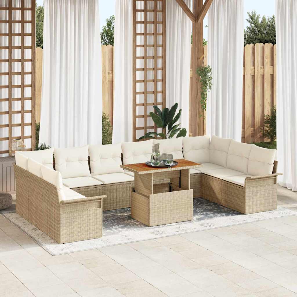 JUNG Vida Gartensofa-set mit Kissen 11 pcs Beige und Creme Poly-Rattan