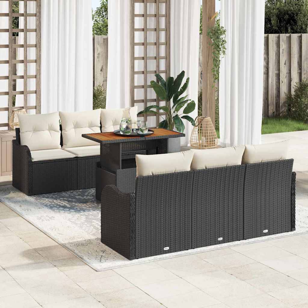 JUNG Vida Gartensofa-set mit Kissen 7 pcs Schwarz und Creme Poly-Rattan