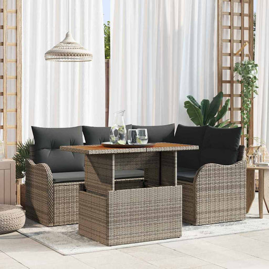 JUNG Vida Gartensofa-set mit Kissen 5 pcs Grau Poly-Rattan