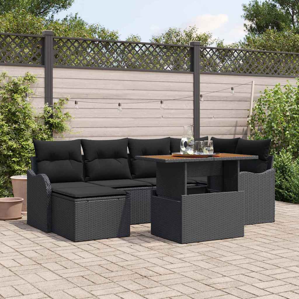 JUNG Vida Garten-Sofa-Set mit Kissen 7 pcs Schwarz