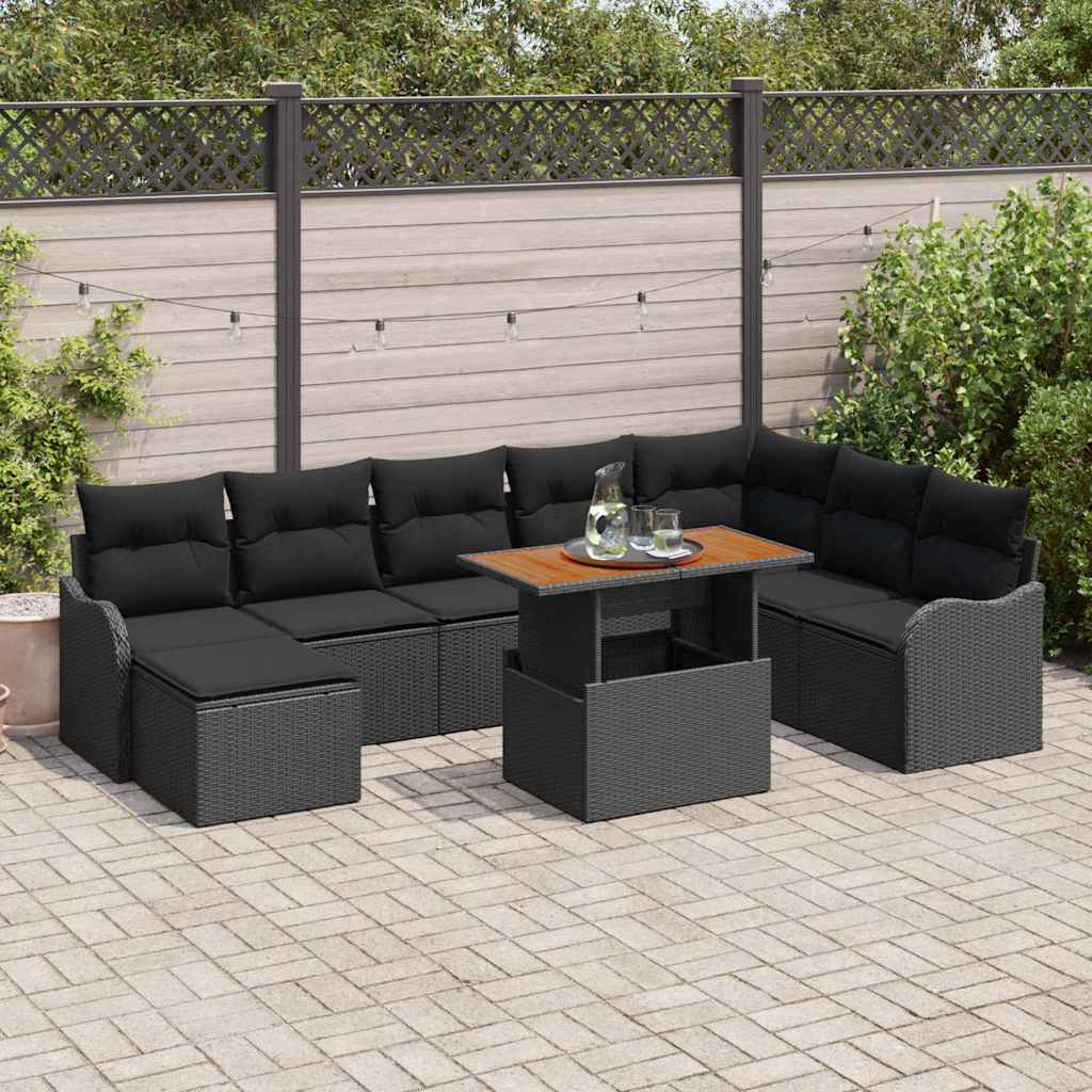 JUNG Vida Garten-Sofa-Set mit Kissen mit Speicher 9 pcs Schwarz