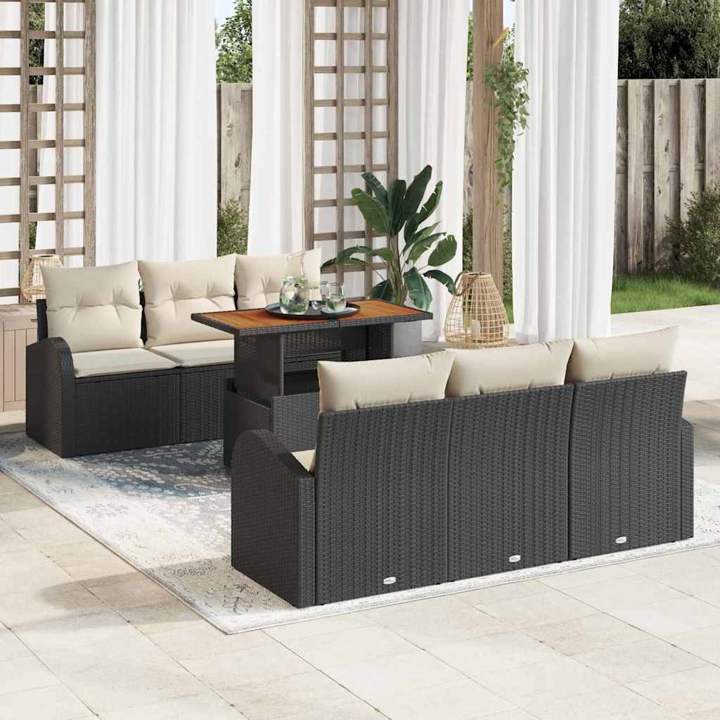 JUNG Vida Garten-Sofa-Set mit Kissen 7 pcs Schwarz und Creme