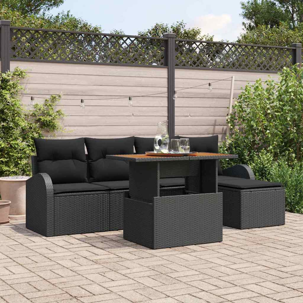 JUNG Vida Garten-Sofa-Set mit Kissen 6 pcs Schwarz