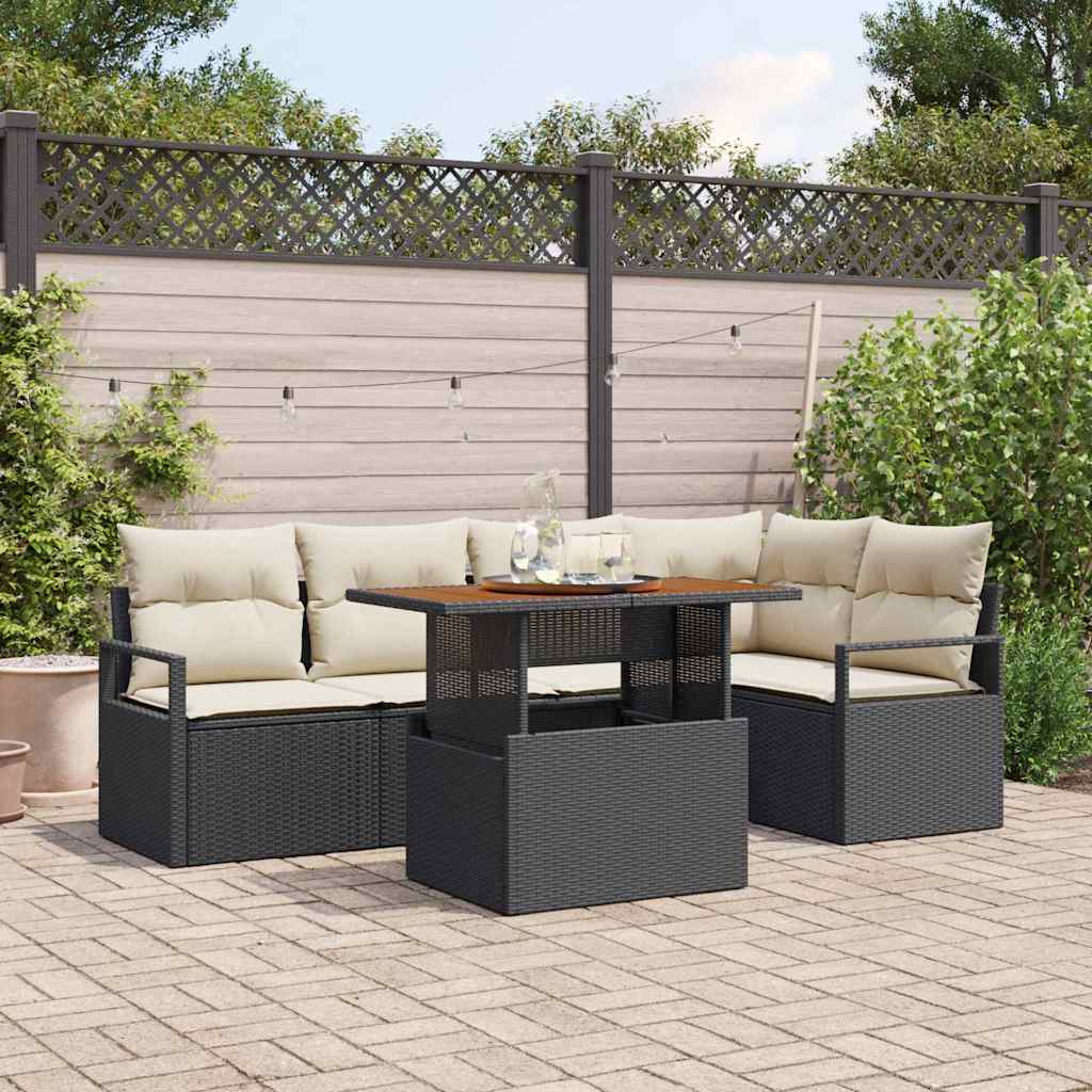 JUNG Vida Garten Essgruppe mit Kissen 6 pcs Schwarz und Creme
