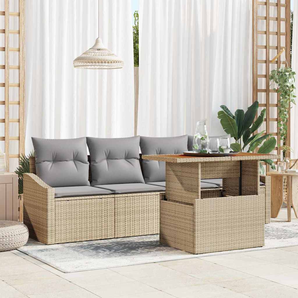 JUNG Vida Garten-Sofa-Set mit Kissen 5 pcs Beige Poly Rattan