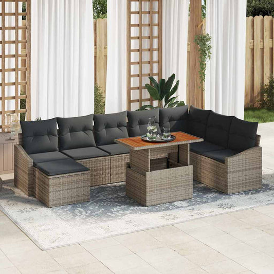JUNG Vida Garten Essgruppe mit Kissen 9 pcs Grau und Braun