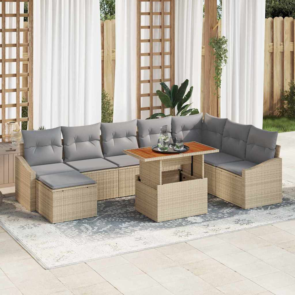 JUNG Vida Garten Essgruppe mit Kissen 9 pcs Beige und Grau
