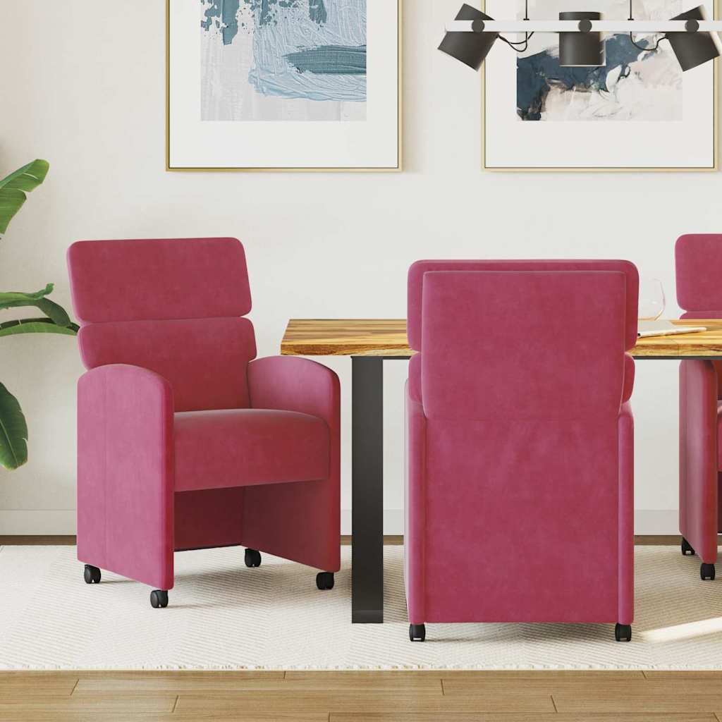 JUNG Vida Esszimmerstühle mit Rollen 2 pcs Weinrot 58 x 65 x 98 cm Samt