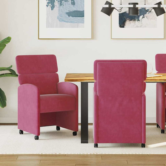 JUNG Vida Esszimmerstühle mit Rollen 2 pcs Weinrot 58 x 65 x 98 cm Samt
