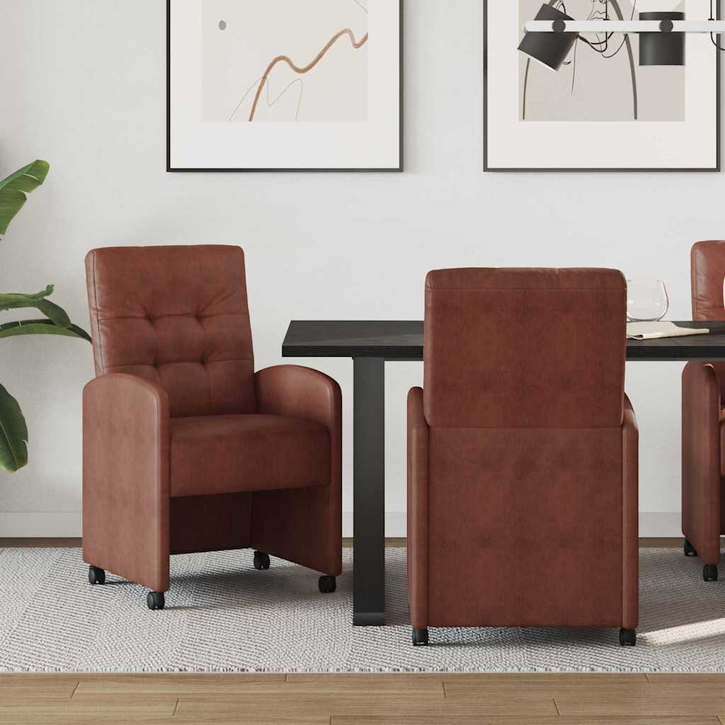 JUNG Vida Esszimmerstühle mit Rollen 2 pcs Glänzendes Braun Kunstleder