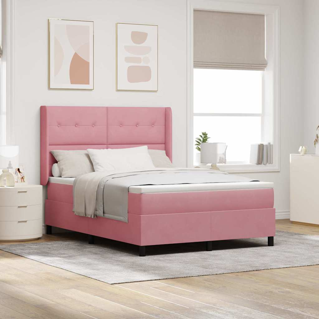 JUNG Vida Boxspringbett mit Matratze mit Kopfteil Rosa 140 x 190 cm Samt