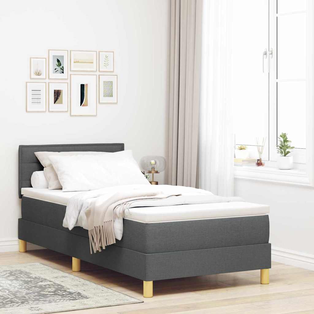JUNG Vida LED Boxspringbett mit Matratze Dunkelgrau 90 x 190 cm Stoff