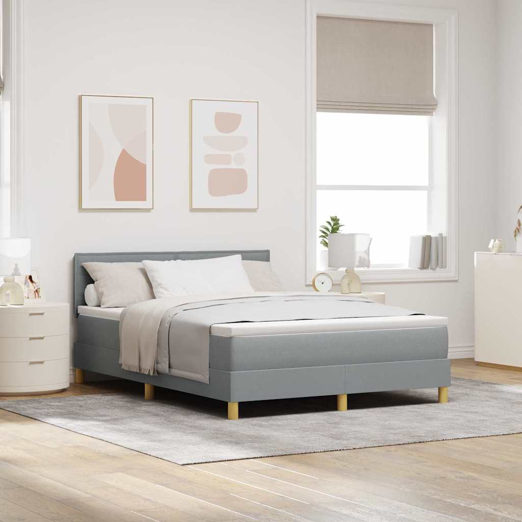 JUNG Vida LED Boxspringbett mit Matratze Hellgrau 140 x 200 cm Stoff