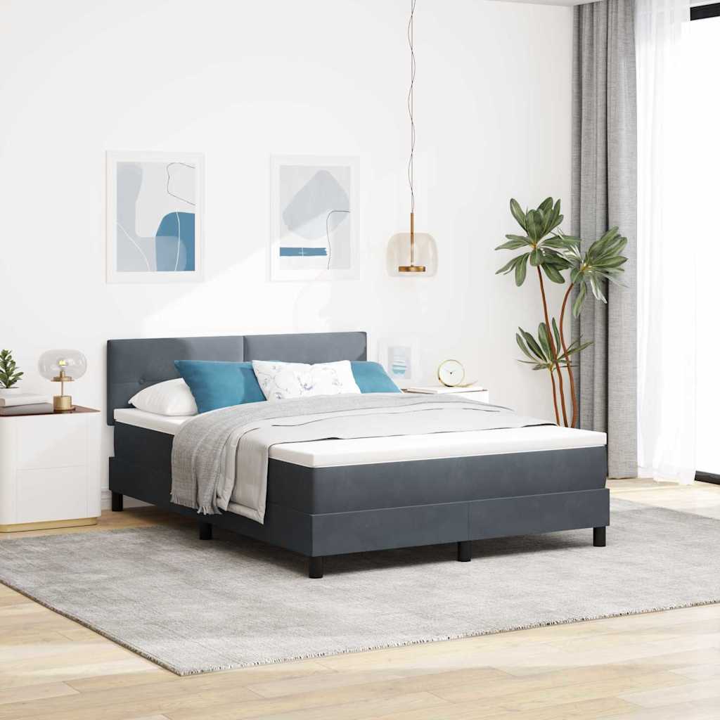 JUNG Vida LED Boxspringbett mit Matratze Dunkelgrau 140 x 200 cm Samt
