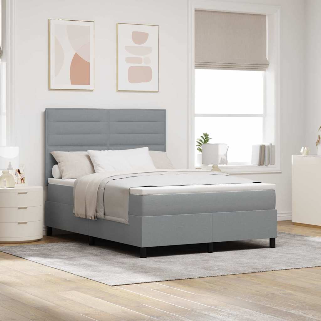 JUNG Vida Boxspringbett mit Matratze mit LED Hellgrau 140 x 200 cm Stoff