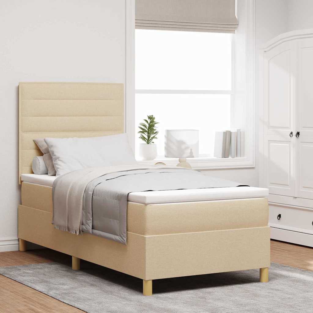 JUNG Vida LED Boxspringbett mit Matratze Creme 80 x 200 cm Stoff