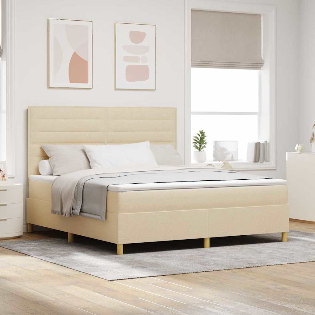 JUNG Vida LED Boxspringbett mit Matratze Creme 180 x 200 cm Stoff