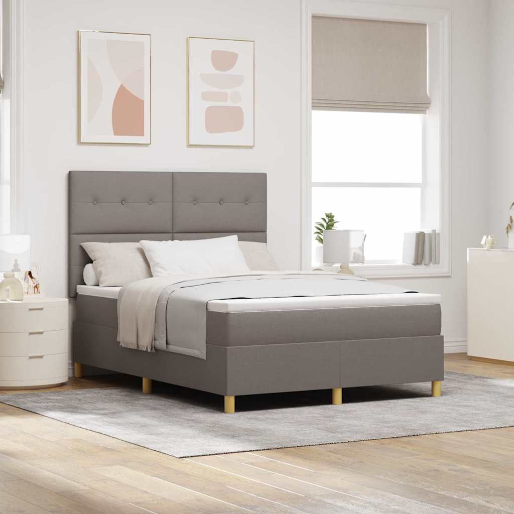 JUNG Vida LED Boxspringbett mit Matratze Taupe 140 x 190 cm Stoff