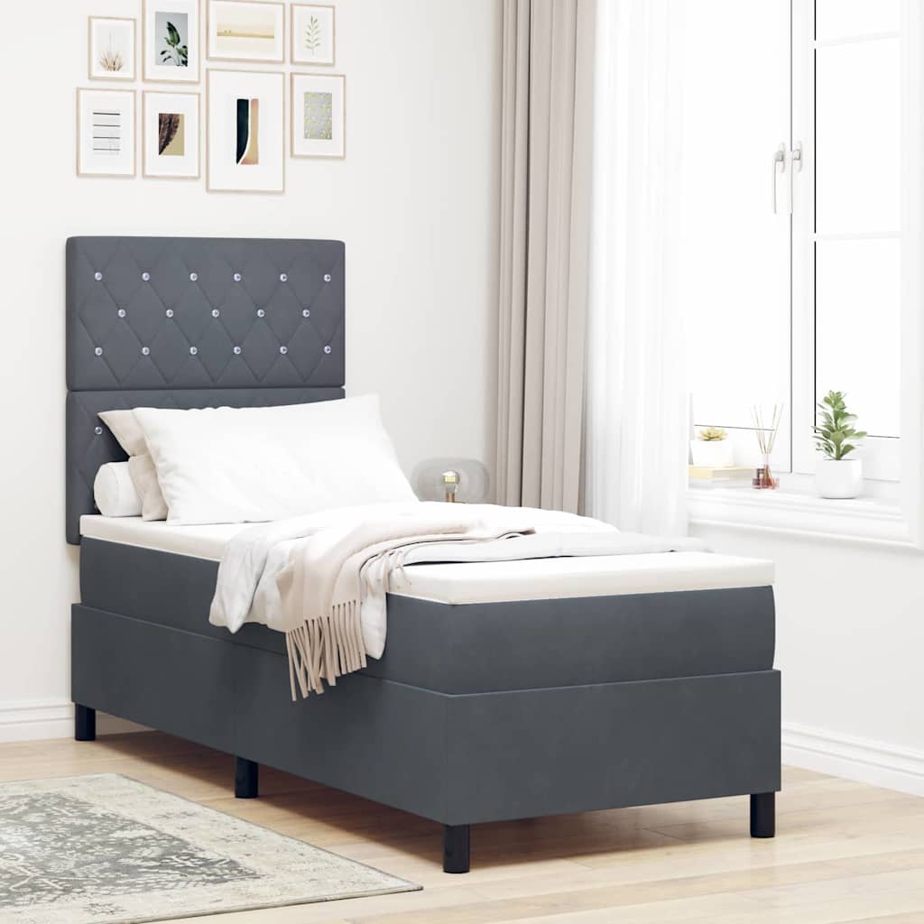 JUNG Vida LED Boxspringbett mit Matratze Dunkelgrau 80 x 200 cm Stoff
