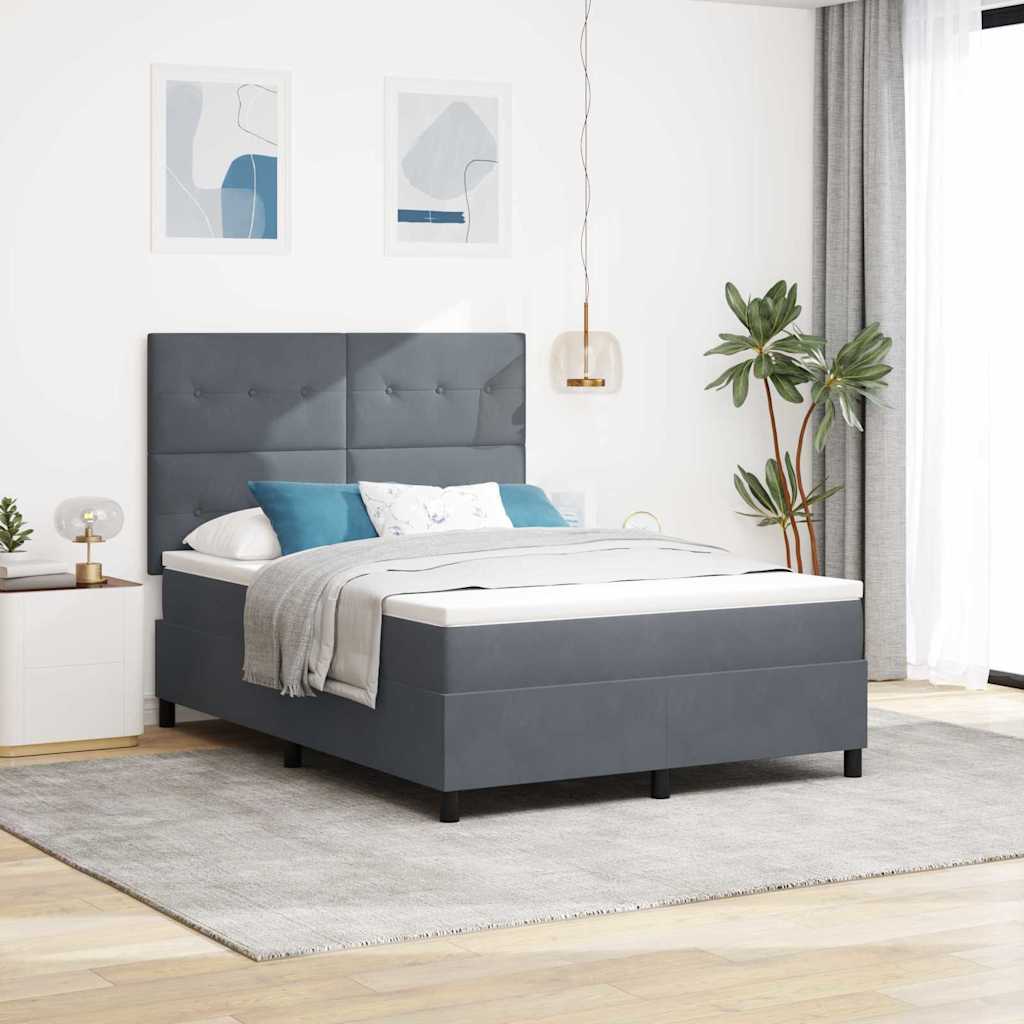 JUNG Vida LED Boxspringbett mit Matratze Dunkelgrau 140 x 200 cm Stoff