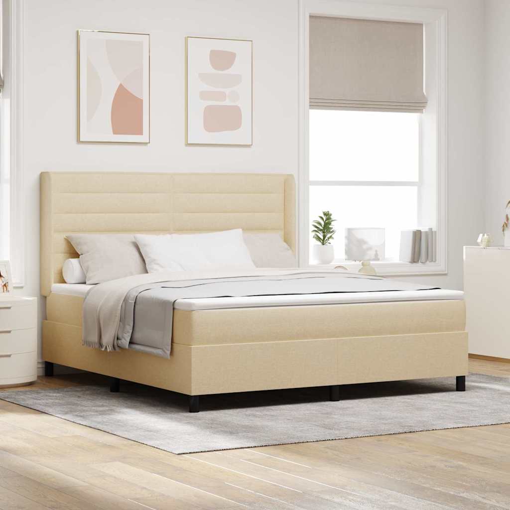 JUNG Vida LED Boxspringbett mit Matratze Creme 180 x 200 cm Stoff