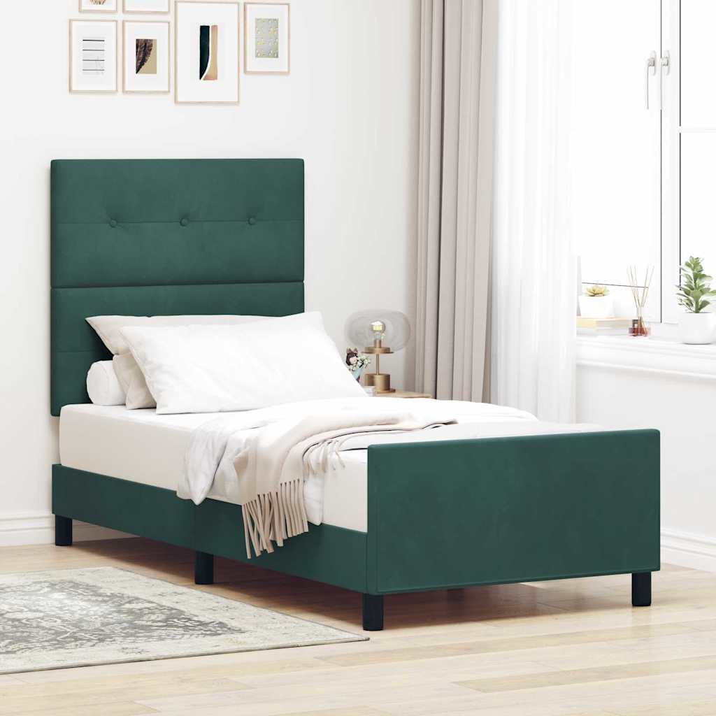 JUNG Vida Boxspringbett mit Kopfteil Dunkelgrün 100 x 200 cm Samt