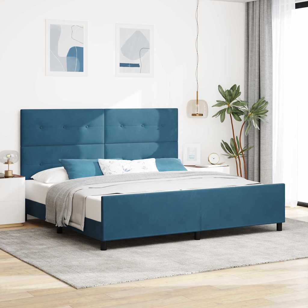 JUNG Vida Boxspringbett mit Kopfteil Dunkelblau 200 x 200 cm Samt