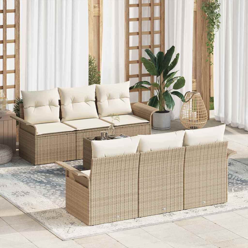 JUNG Vida Gartensofa-set mit Kissen 7 pcs Beige und Creme Poly-Rattan