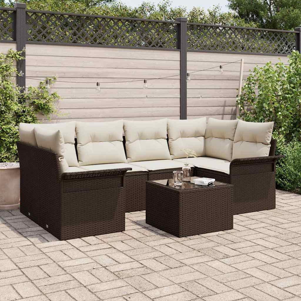 JUNG Vida Gartensofa-set mit Kissen 7 pcs Braun und Creme Poly-Rattan