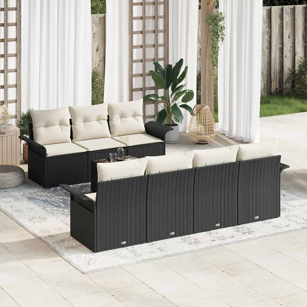 JUNG Vida Gartensofa-set mit Kissen 8 pcs Schwarz und Creme Poly-Rattan