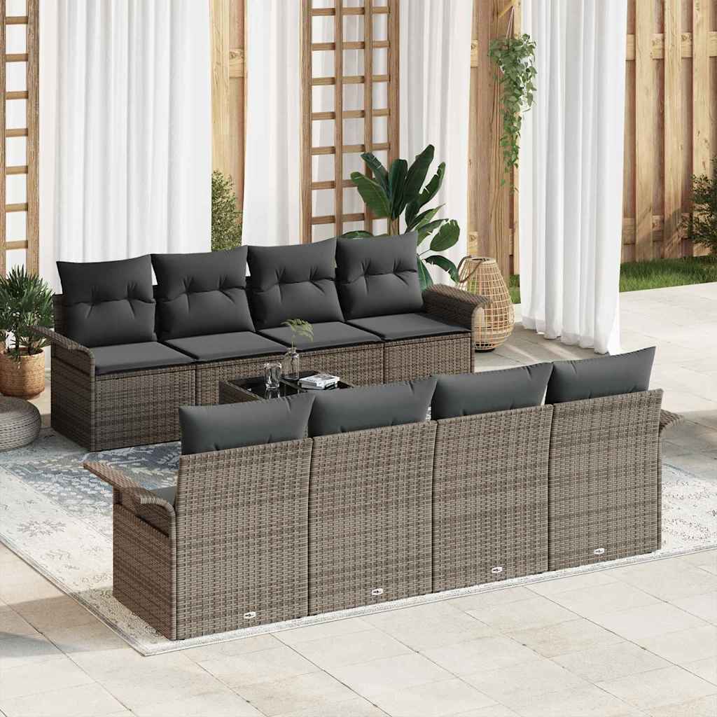 JUNG Vida Garten-Sofa-Set 9 pcs Grau Poly-Rattan und Stahl und Glas