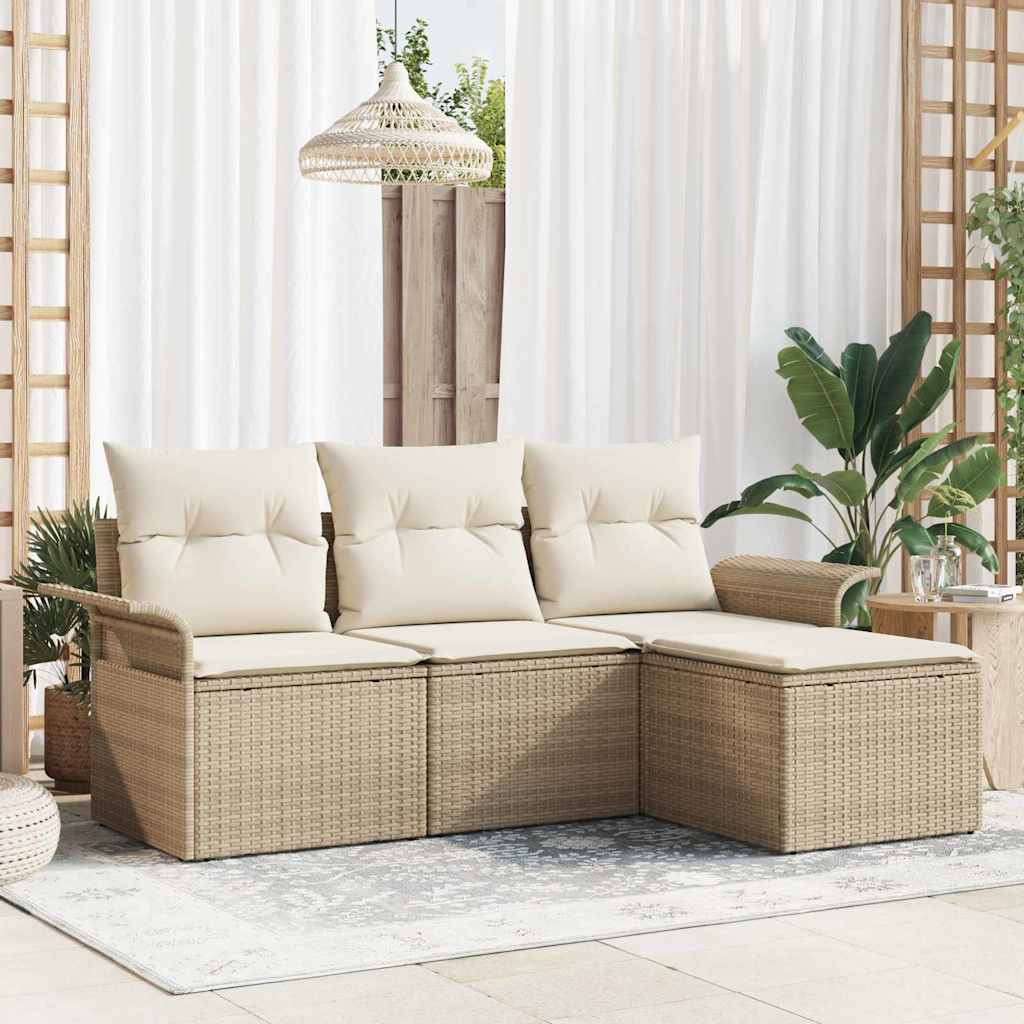 JUNG Vida Garten-Sofa-Set mit Kissen mit Speicher 4 pcs Beige Poly Rattan