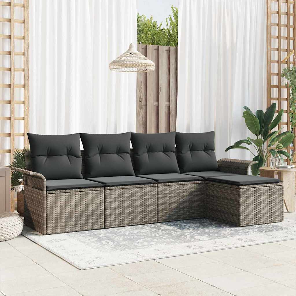 JUNG Vida Gartensofa-set mit Kissen mit Speicher 5 pcs Grau Poly-Rattan